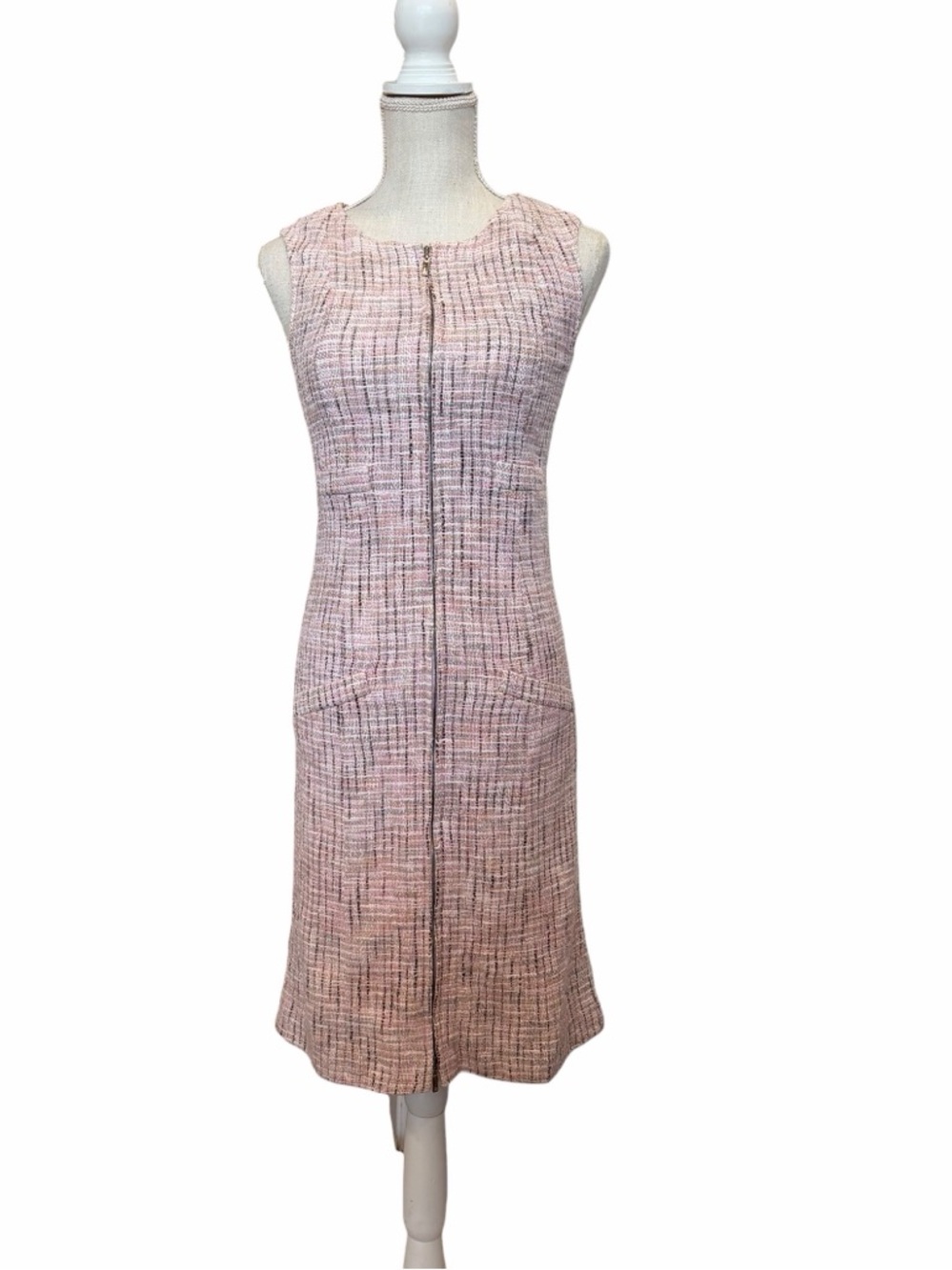 CHANEL Blush Pink Tweed Midi Dress with Front And Back Zip - Picture 2 of 13